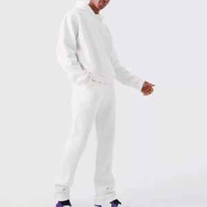 Conjunto Deportivo para Hombre con Capucha, Color Blanco, Sudadera y Pantalones Largos de Color Sólido, con Bolsillos Laterales, Transpirable, de Algodón, para Otoño - Product Image 3