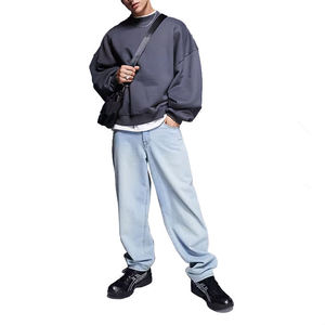 Sweat-shirt ample de haute qualité, poids lourd 210 grammes, effet vieilli, lavage à l'acide, col rond surdimensionné, sweat-shirts pour hommes, 100% coton - Product Image 5