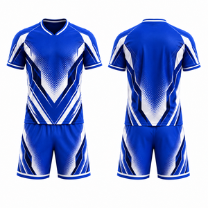 Maillot de football géométrique bleu et blanc pour homme, col en V, manches courtes, évacuation de l'humidité, coupe athlétique toutes saisons - Product Image 2