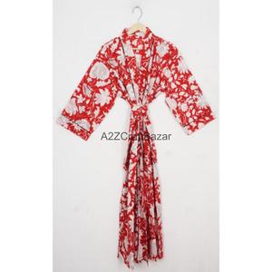 Vestido Largo Clásico de Mujer para Primavera/Verano, Hecho a Mano, 100% Algodón, Estampado Floral, Cuello en V, Manga Larga, Transpirable, con Cierre de Cordón - Product Image 2