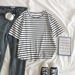 Camisetas a Rayas de Algodón 100% al por Mayor, en Blanco, para Mujer, MOQ Bajo, Alta Calidad, Casuales, Ecológicas, Negras y Blancas, para Niños - Product Image 1