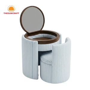 Elegant Corner Makeup <b>Vanity</b> Set for Girls - Modern Oak Wood Beauty <b>Table</b> with <b>Mirror</b> & Chair Cheap Buy - Product Image 1