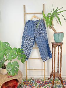 Kantha Coton Patchwork Flare Bottom Sarouel Élégant Élégant Bohème Chic Taille Haute Festival Casual Chic pour l'été - Product Image 3