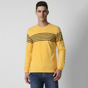 Sudadera de Cuello Redondo Amarilla para Hombre, Sudadera de Punto a Rayas, Corte Regular, Informal, para Otoño, con Bolsillo Lateral - Product Image 1