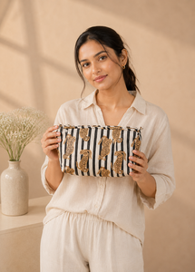 Ethically Handmade Cotton Quilted <b>Makeup</b> Bag Set Cute Cheetah Print Large Capacity Travel Toiletry <b>Case</b> Organizer Women - Product Image 1