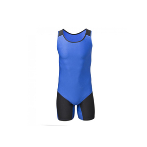 Combinaison de lutte sans manches pour homme, blanche et violette, à blocs de couleur, une pièce, moulante - Product Image 3
