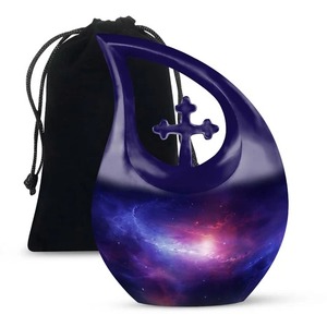 Urna Conmemorativa Grande en Forma de Lágrima para Cenizas de Papá, con Hermosa Cruz, Bolsa de Terciopelo Gratis - Product Image 3