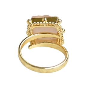 <b>Gold</b> Plated Brass <b>Cocktail</b> <b>Ring</b> With Square Rose Quartz Bezel Setting Geometric Bohemia Style Unisex Daily Wear June Birthstone - Product Image 2
