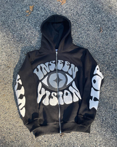 High Quality Custom Logo 3D Puff Print Heavy Weight Thick Zip up Hoodies 100% Cotton Streetwear Mens Oversized Hoodie OEM Size - Product Image 5