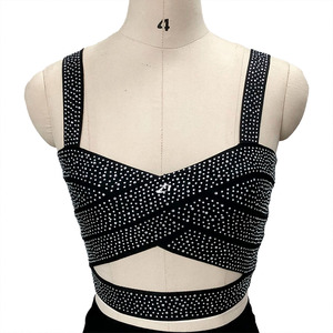 Customize Luxury <b>Rhinestone</b> Cut Out Tank <b>Top</b> Stretch Clubwear Sleeveless Fashion Bralette Custom Slim Fit Fashion Women's Shirts - Product Image 4