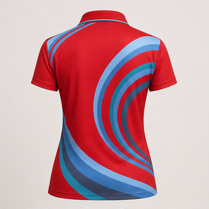 Polo Personalizado para Mujer, Color Rojo Azul Agua, Diseño de Ondas Fluidas, Secado Rápido, Transpirable, Manga Corta, Uniforme de Golf de Alto Rendimiento, WPS-0897 - Product Image 2