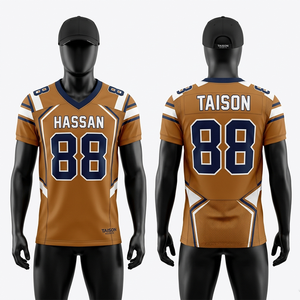 Camiseta de fútbol americano para hombre de malla de poliéster y spandex premium de 220 GSM, beige, granate, verde, con paneles en los hombros y detalles en twill termoadhesivos. - Product Image 4