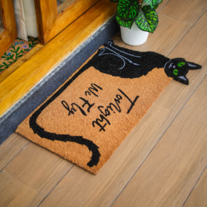 Tapete de Entrada con Diseño de Gato Crepuscular, de Fibra de Coco, con Reverso de PVC, Resistente, Antideslizante, para Exteriores - Product Image 1
