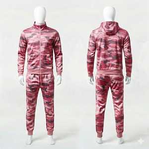 Unisex Pink Camouflage Tracksuit Set Full <b>Zip</b> <b>Hooded</b> Jacket Jogger Pants Casual Sportswear Autumn Wear Regular Fit - Product Image 1