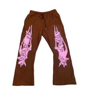 <b>Brown</b> Men's Flare Sweatpants With Pink Print Elastic Waist Drawstring Casual <b>Joggers</b> 100% Cotton Midweight Autumn Wear - Product Image 1