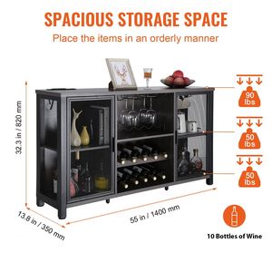 Cabina Bar in legno bianco industriale da 47 pollici comodino Freestanding credenza Buffet portabottiglie Bar per cucina soggiorno - Product Image 3