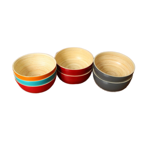 Bol rond en bambou avec couvercle/bol à salade en laque naturelle vaisselle de cuisine filée à la main servant des aliments préparation à la cuisson décorative - Product Image 1