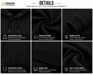 Sweat-shirt à capuche noir pour homme de qualité supérieure, coupe classique, en molleton de coton, pull décontracté avec poche avant, idéal pour l'automne - Product Image 4