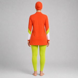 Ensemble de burkini 2 pièces modeste pour femme, coupe haute, en Spandex/Polyester, avec logo frontal, respirant - Product Image 5