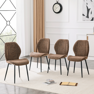 4 Set di Sedie da Pranzo in Tessuto Marrone Stile Retrò Minimalista con Cuscini Spaziosi e Confortevoli, Gambe in Metallo Nero Regolabili - Product Image 6