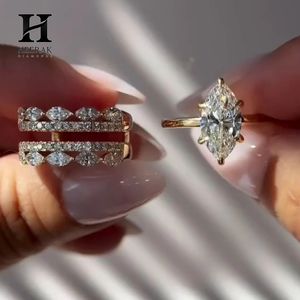 Conjunto de Anillos de Boda con Corte Marquesa de Moda, Anillo de Tiara Entrecruzado de 3 Piezas, Oro Amarillo de 10K y 14K, Joyería Fina Personalizada - Product Image 4