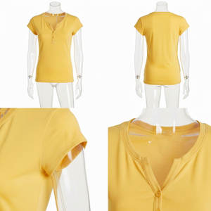 Camisa de Lujo para Mujer, 100% Algodón, Diseño Personalizado, Logotipo OEM, Estilo Henley con Botones, Precio al por Mayor - Product Image 6