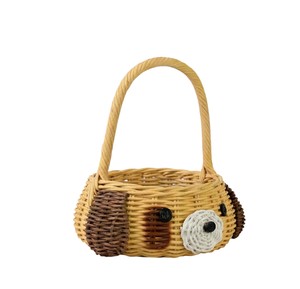 Cute Animal Shaped Rattan Storage <b>Basket</b> Bear Design Natural <b>Wicker</b> With <b>Handle</b> For Children's Toy Storage - Product Image 1