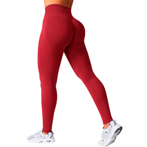 Custom Logo Mid Waist Elastic Waist Seamless Breathable Quick Dry Spandex/Polyester Gym <b>Booty</b> Lifting Workout Yoga Leggings - Product Image 3