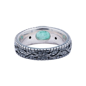 Bague Vintage Florale en Argent 925 Oxydé et Or 18K avec Émeraude Naturelle Ovale et Diamant Sertis, Collection Memoria Jewels (Vente en Gros) - Product Image 3