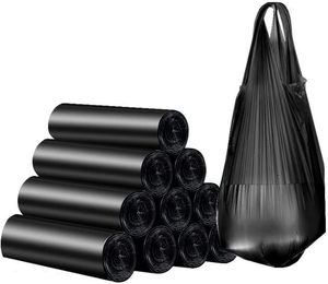 Bolsas de basura portátiles con asa, bolsas de basura desechables gruesas para el hogar, organizador de residuos, color negro - Product Image 1