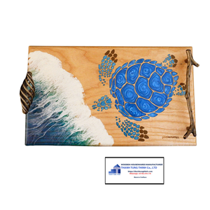 Plateau de service rustique en bois avec incrustation en résine, agrumes et herbes séchées, rectangulaire, fait main, vaisselle de cuisine - Product Image 5