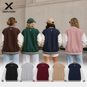 Chaqueta Varsity Extra Grande para Mujer X Sports City, Manga Larga, Cuello Camisero, Diseño Sólido en Color Contrastante, para Otoño, con Logotipo X - Product Image 2