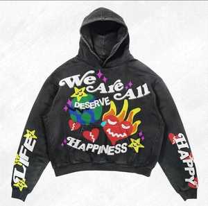 Vintage Washed Anime Oversized Hoodie Women's Embroidery Digital Printed Front Knitted 100% Cotton Streetwear Winter - Product Image 3