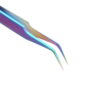 Pince à épiler en acier inoxydable NUMISMA INTERNATIONAL 10 mm, personnalisée, droite et courbée, pour extensions de cils, couleurs arc-en-ciel, modèle 2026 - Product Image 6