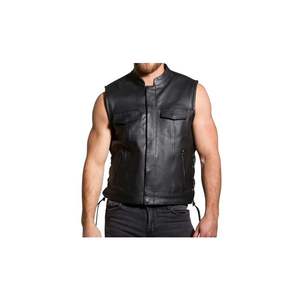 Chaleco de cuero estilo club para hombre con cuello y cordones laterales, para portar ocultamente, ideal para motociclistas. - Product Image 2