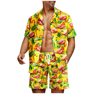 Ensemble chemise et short à manches courtes pour homme, imprimé floral tropical, tenue de plage décontractée, polyester respirant, deux pièces - Product Image 4