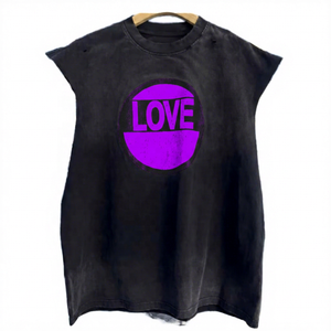 เสื้อยืดแขนกุดผู้ชาย ผ้าฝ้าย ทรงโอเวอร์ไซส์ คอกลม พิมพ์ลาย Love สไตล์ลำลอง พร้อมโลโก้ด้านหน้า พิมพ์ลายสกรีน - Product Image 4