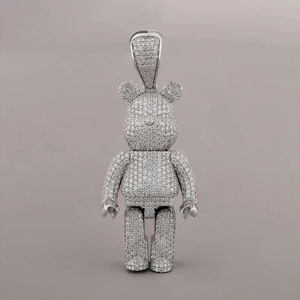 <b>Cute</b> Animal <b>Bear</b> Pendant Rhodium Plated Micro Pave Diamond Charm Themed Jewelry Unisex Fashion Accessory - Product Image 1
