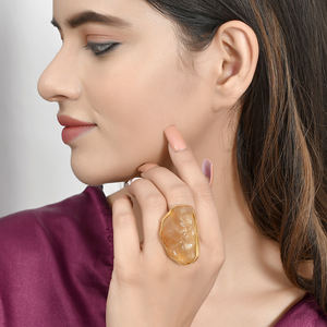 แหวนซิทรีนชุบทองทองเหลืองแบบปรับได้อัญมณีควอตซ์พลังงานแสงอาทิตย์สีส้มธรรมชาติแท้สำหรับงานแต่งงานแฟชั่นทำด้วยมือ - Product Image 1