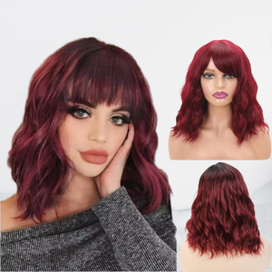 Perruque synthétique ondulée de 14 pouces sans lacet en fibre haute température pour femme, usage quotidien - Product Image 1