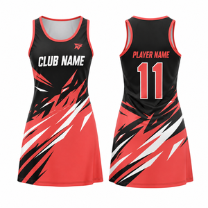 Uniforme de Netball Personalizado para Mujer, Sin Mangas, Negro, Rojo y Blanco, Impresión por Transferencia de Calor, Transpirable, Poliéster, Jersey para Equipo Adulto - Product Image 1