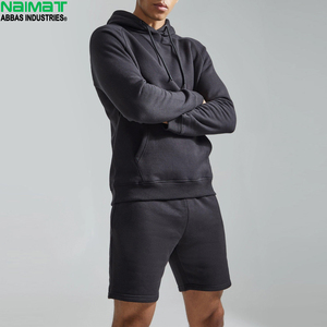Conjunto de Sudadera con Capucha y Pantalones Cortos Negros para Hombre Naimat, de Algodón y Felpa, Color Sólido, Informal, para Otoño, Transpirable, Tejido - Product Image 4