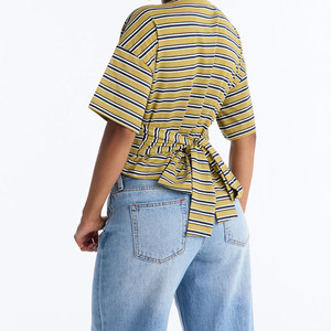 Nouvelle Arrivée 2026 – T-shirt en Coton Rayé Oversize pour Femme avec Détail Nœud au Dos – Coupe Décontractée d'Été – Personnalisation du Logo - Product Image 2