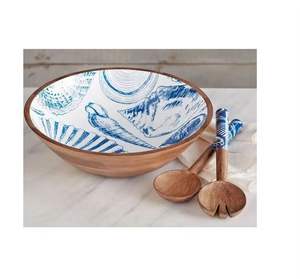 Juego de Ensaladera de Madera con Diseño de Conchas Marinas en el Interior y Cuchara y Tenedor para Servir, Vajilla Ecológica para Cocina y Comedor - Product Image 1