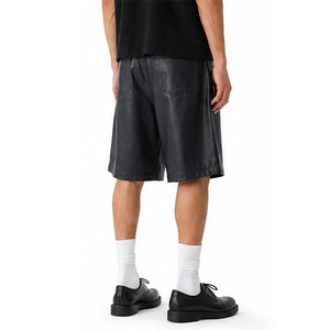 Shorts Bermuda Homme en Cuir PU Noir, Taille Mi-Haute, Style Décontracté, Poches, Tissu Toile Respirant, Couleur Unie - Product Image 2