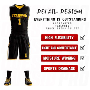ชุดบาสเก็ตบอลสำหรับผู้ใหญ่ ออกแบบ OEM สีดำและสีเหลือง ชุดบาสเก็ตบอลโพลีเอสเตอร์แบบไม่มีแขน ระบายอากาศได้ดี แห้งเร็ว - Product Image 3