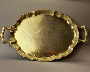 Amazing Premium Quality Sturdy Finished Metal Golden Tray for <b>Home</b> and Kitchen Fancy Decorative Handicraft Serving Tray - Product Image 1