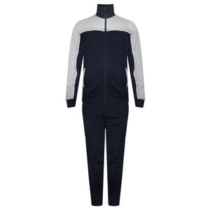Ensemble de survêtement unisexe bleu marine et gris, blocs de couleur, manches longues, fermeture à cordon, poches latérales, tenue décontractée, saison automne, léger - Product Image 2