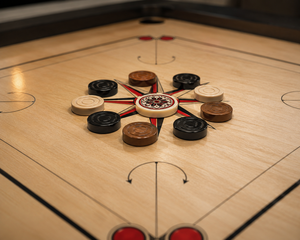 Cosmo Luxury Modern Wood Carrom <b>Board</b> <b>Table</b> Pedestal Base 4-Player Eco-Friendly Square Corners Customizable Packaging <b>Game</b> - Product Image 5