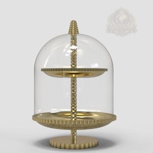 Support à gâteau de luxe à 2 niveaux en acier inoxydable écologique avec dôme en verre, idéal pour servir des friandises du Ramadan, présentation haut de gamme, couvert, pour hôtels, Israël - Product Image 1